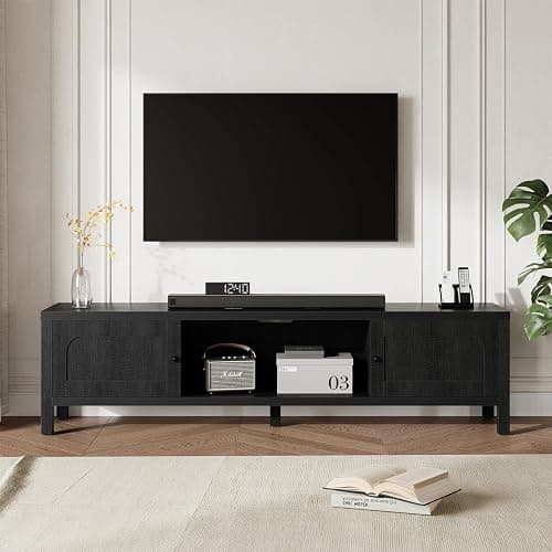 GOUUN 70 Inches Modern Black TV Stands for 65 75 Inches TV Media Console for Living Room Soft-Close Doors TV Entertainment Center with Cabinet Storage Wood Television Cabinet for Bedroom thumbnail 6