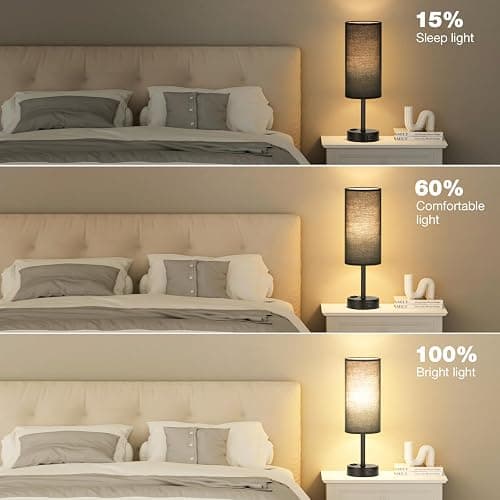 Fenmzee Black Bedroom Lamp for Nightstand - 3 Way Dimmable Bedside Lamp USB C A Charging Ports and AC Outlet, Small Table Lamp Black Base for Living Room, Office Desk, LED Bulb Included thumbnail 5