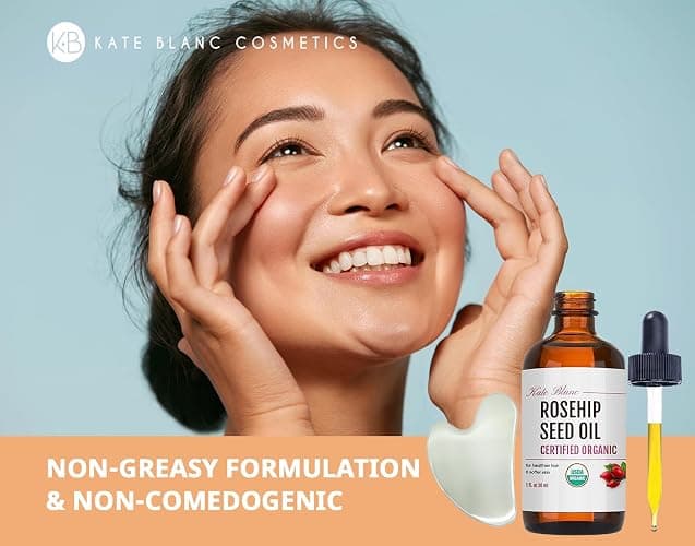 Kate Blanc Cosmetics Rosehip Oil for Face with Stainless Gua Sha (1oz, Organic, Pure, Cold Pressed) Rosehip Seed Face Oil for Gua Sha Massage thumbnail 3