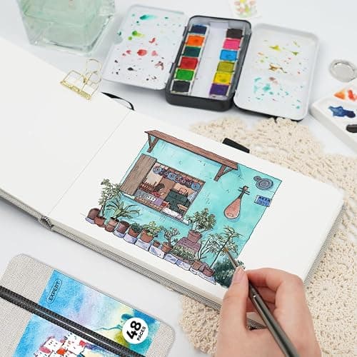 Funto Watercolor Journal, 8.5x5.5, 48 Pages, Cold-Pressed, Inner Paper Pocket and Elastic Band, Art Supplies for Mixed Media thumbnail 4