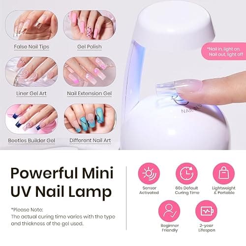 Beetles Tipex Nail Kit, Square Medium Nail Tips 224 Pcs 16 Sizes Pre-Etched Fake Nails with Tipex Nail Glue Mini Nail Lamp - Thick Acrylic Nail Set Pre-Builder Gel Press-on Nails thumbnail 5