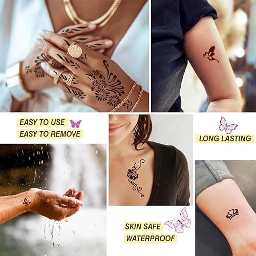 MuseLuxe 126 PCS Temporary Tattoos Stencils Kit,Temporary Tattoos Kit - 6 Pcs 2 Color(Brown Black) Ink with Gloves,DIY Body Art Painting for Women Men Adults Kids thumbnail 3
