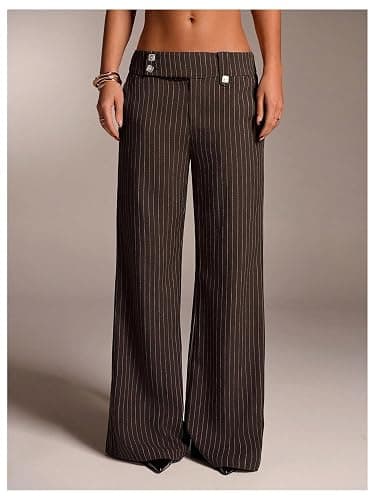 GORGLITTER Women's Low Rise Dress Pants Business Casual Trousers Slacks | Dress Pants Women, Wide Leg Bottom, Low Rise Slacks, Womens Pants Dressy Casual thumbnail 4