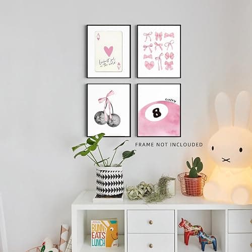 Pink Room Decor Aesthetic Wall Art Prints Poster, 8x10 Inch Canvas Prints Unframed Set of 4 Posters for Teen Girls Bedroom Dorm Décor thumbnail 6