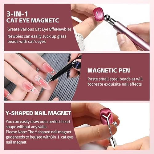 uadbau 4-Piece Cat Eye Magnet Set – Black Bead-Attracting Nail Magnet Pen & Heart-Shaped Magnet for Nails, Nail Magnets for Nail Art, Cat Eye Magnet for Nail Art, Perfect for Home DIY, Nail Art Design thumbnail 4