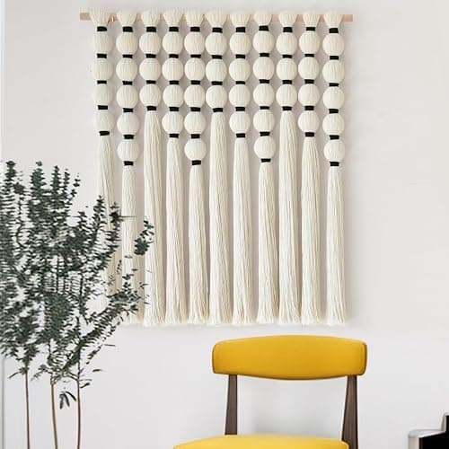 IOWER Macrame Wall Hanging Boho Wall Decor Sphericity Cotton Textile Wall Hanging Art Fiber Yarn Art Handmade 27" Wx31 L Detachable Assembly - Beige Medium - Image 1
