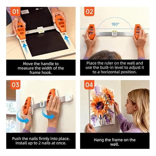 Pomya Picture Hanging Tool with Level, Precision Wall Mount Guide for Frames & Artwork, Easy Alignment & Marking Position Photo Frame Level Ruler for Wall Decor, Wall Friendly thumbnail 4