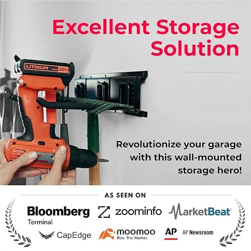 TIDYME Garage Tool Organizer Wall Mount - 48 inches - Sturdy Storage Rack with Adjustable Hooks, Anti-Rust - Easy Installation, 300lbs Capacity - Garden Tool Organizer (03 Racks & 06 Hooks) thumbnail 3