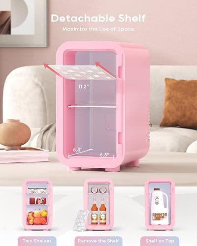 BEICHEN Mini Fridge, 6 Liter/8 Can Skincare Fridge, 110V AC/DC Portable Thermoelectric Cooler & Warmer for Skin Care, Cosmetics, Beverage, Food, Great for Bedroom, Office, Dorm (Pink) thumbnail 4