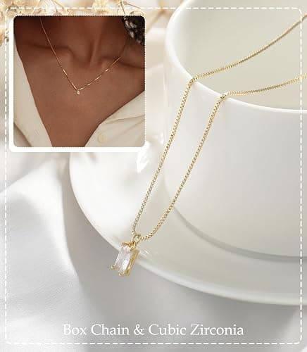 FUNEIA Diamond Necklaces for Women 14K Gold Plated Emerald Birthstone Necklace for Women Mothers Dainty Gold Necklace Blue Green Cubic Zirconia Pendant Necklace Birthday Gifts for Women Jewelry thumbnail 3