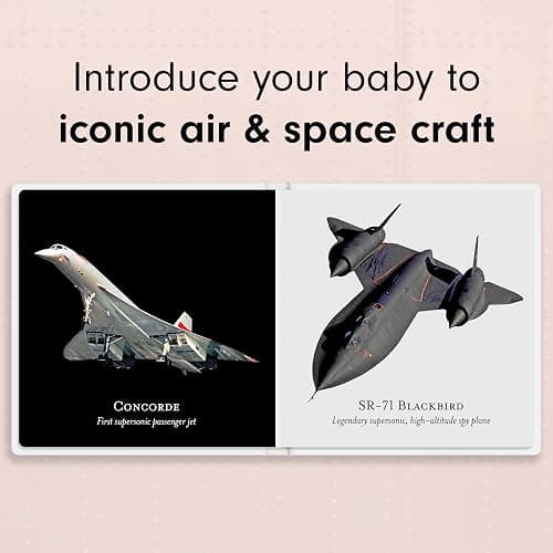 Air & Space: High-Contrast Board Book for Babies 0-12 Months, Supporting Early Visual Stimulation and Development. Featuring 20 Iconic Airplanes. Unique Baby Shower Gift. thumbnail 4
