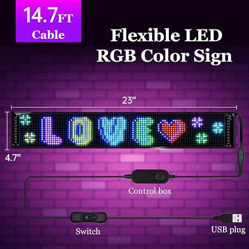 Programmable LED Sign for Business,Flexible Digital Sign,Scrolling LED Sign,Bluetooth APP,DIY Design Animations,Text, Graffiti,Colour (23''x5'') thumbnail 2