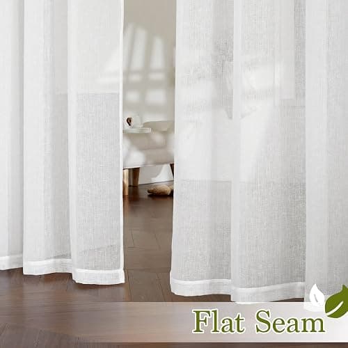 NICETOWN White Linen Sheer 120 inch Curtains for Living Room, Rod Pocket & Back Tab Semi Sheer Window Treatment Privacy with Light Filtering for Farmhouse/Bedroom, W52 x L120, 2 Panels thumbnail 9