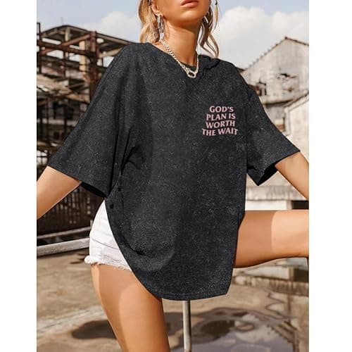 Weetiotio Christian Oversized Shirts for Women God Graphic Tees Shirts Bible Verse Jesus Shirt Religious Acid Wash Tshirts thumbnail 2