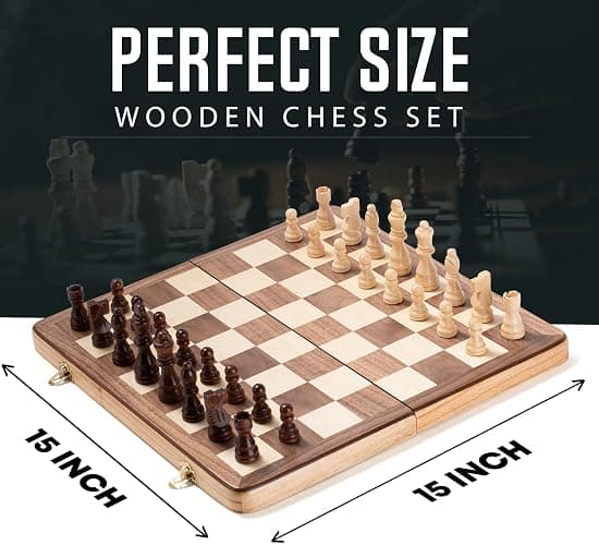 Chess Armory Wooden Chess Set 15 Inch - Classic Handcrafted Game Board for Adults and Kids with Extra Queen Pieces and Storage Box - Ideal for Home and Travel - Non-Magnetic thumbnail 3