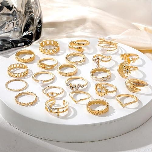 CHICUTIE Gold Knuckle Rings Set For Women Stackable Joint Finger Midi Rings Dainty Cubic Crystal Zirconia Simple Hollow Twist Cute Rings Pack Jewelry Gift thumbnail 7