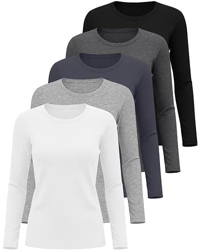 Oakgarden 5 Pack Womens Underscrub Long Sleeve Shirts Slim Fit Crew Neck Tops Basic for Nurse with Soft Fabric thumbnail 2