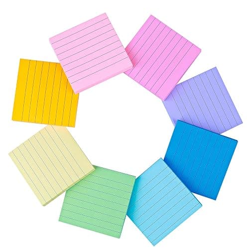 Vanpad Lined Sticky Notes 3x3 in Pastel Ruled Stickies Colorful Super Sticking Power Memo Pads, 82 Sheets/pad, 8 Pads/Pack thumbnail 3