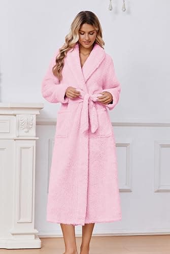 Ekouaer Plush Soft Robes for Women,Fluffy Warm Cozy Fleece Long Bathrobe | Premium Fuzzy Bathrobe with Pockets, Light Weight Bath Robe for Shower Spa Lounging thumbnail 3