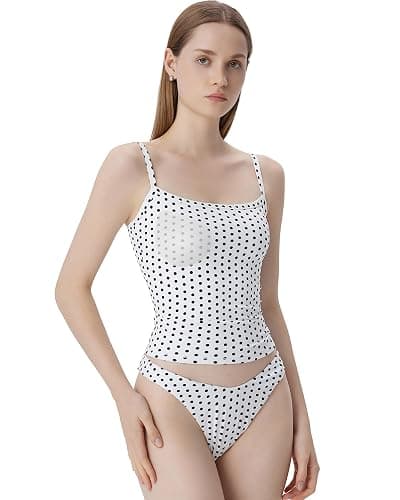 SUUKSESS Women Built in Bra Tank Tops Double Line Going Out Basic Square Neck Camisole Top - Image 1