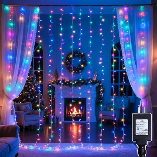 Soagrc 300 LED Rainbow Curtain String Lights 9.8 * 9.8FT Plug in Fairy with Timer and 8 Modes, Waterproof Window Wall Lights for Bedroom Wedding Party Indoor Outdoor Christmas Decor - Image 1