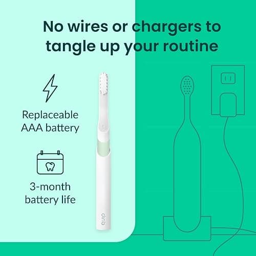 Quip Sonic Electric Toothbrush for Adults - Time Travel & Soft Bristles with Travel Case & Replacement Brush Head - 3 Month Battery Life, Plastic Handle - Sage thumbnail 4