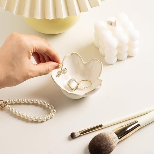 Flower Ring Holder Dish, Ceramic Jewelry Tray Dish, Small Trinket Dish, Jewelry Plate Bowl, Cute Jewlery Ring Holder Dish, Aesthetic Room Decor, Christmas Birthday Gifts for Women, 1 pack (white) thumbnail 6