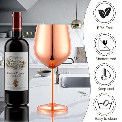 UNISWEET Stainless Steel Wine Glasses Set of 4 Unbreakable Wine Glass 18 oz Unique Metal Wine Goblets for Outdoor, Travel, Camping, Pool, Ideal Gift for Wine Lovers (Mirror-Rose Gold) thumbnail 5