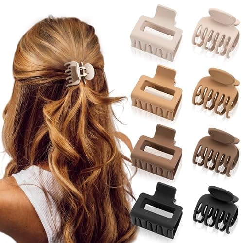 DEPOKA Matte Hair Clips for Women and Girls - Rectangle and Double Row Small Claw Clips for Thin/Medium Fine Hair - Nonslip Jaw Clips (Beige, Khaki, Brown, Black) - Image 1