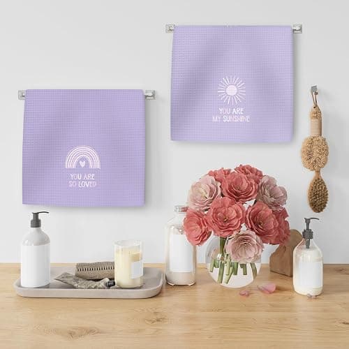 OINDADE Boho Rainbow Hand Towels Set of 2, Kids Bathroom Decor Hand Towels, You are My Sunshine Dish Tea Towel for Nursery Kitchen Bathroom, Rainbow Kids Hand Towels for BathroomDecor, 16x24（Purple） thumbnail 5