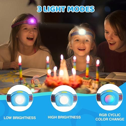 EverBrite LED Headlamp Rechargeable Kids Headlamp with RGB Mode and Adjustable Headband, 3 Modes Multicolor Headlamp for Camping, Reading, Exploring, Halloween, Christmas thumbnail 2