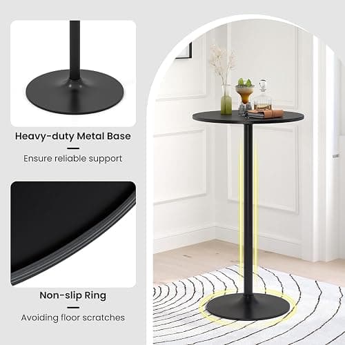 Giantex Two-in-one Bar Table with Detachable Pole, Metal Base, 24" Round Top, 40"/22" Two Convertible Height, Cocktail Table, Coffee Table, Pub Table for Dining Room, Restaurant, Kitchen (6, Black) - 6 - Black thumbnail 8