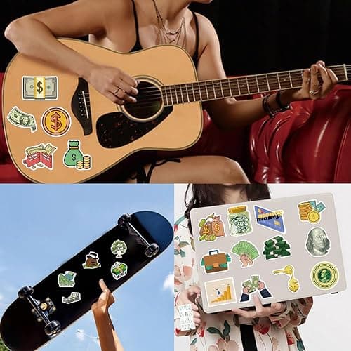 50 PCS Funny Money Stickers for Teen, Vinyl Water Bottles Waterproof Sticker for Laptop Guitar Scrapbook Skateboard Stickers (Coin) thumbnail 8