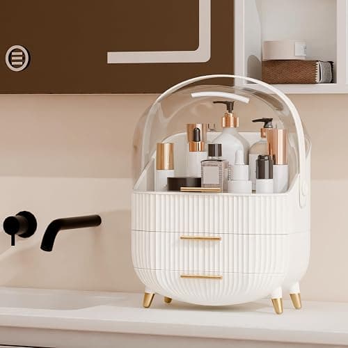 lurcns Makeup Organizers and Storage, Make up Organizer for Vanity Cosmetics Skincare Organizers With Lid and Drawers Display Cases for Countertop（White） thumbnail 2