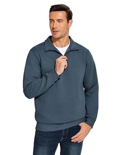PINSPARK Men's Quarter Zip Pullover Sweatshirts Mock Neck Casual Long Sleeve Fall Winter Warm Fleece Cotton Sweatshirt thumbnail 5
