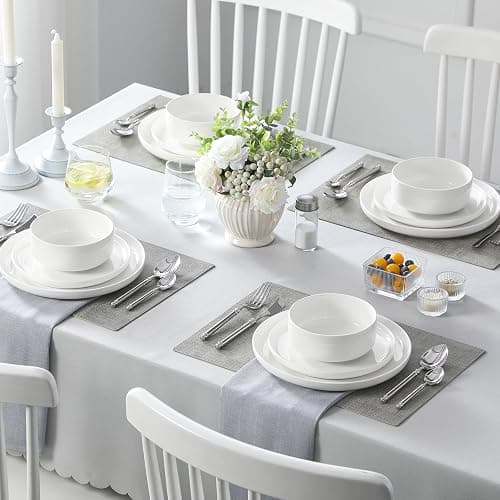 MALACASA Plates and Bowls Sets, 12 Pieces Porcelain Dinnerware Sets Dishware Sets Chip Resistant Ceramic Dish Set Dining Dinner Ware Service for 4, White, Series LUNA thumbnail 7