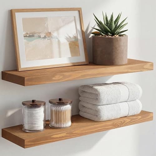 Homeforia 24 inch Golden Oak Floating Shelf, High End Solid Real Wood 24inch Small Floating Shelves for Wall Mounted, Oak Wooden 24in Floating Shelves, Heavy Duty Bracket, 24 X 6.5 X 1.75 in, Set of 2 - Image 1