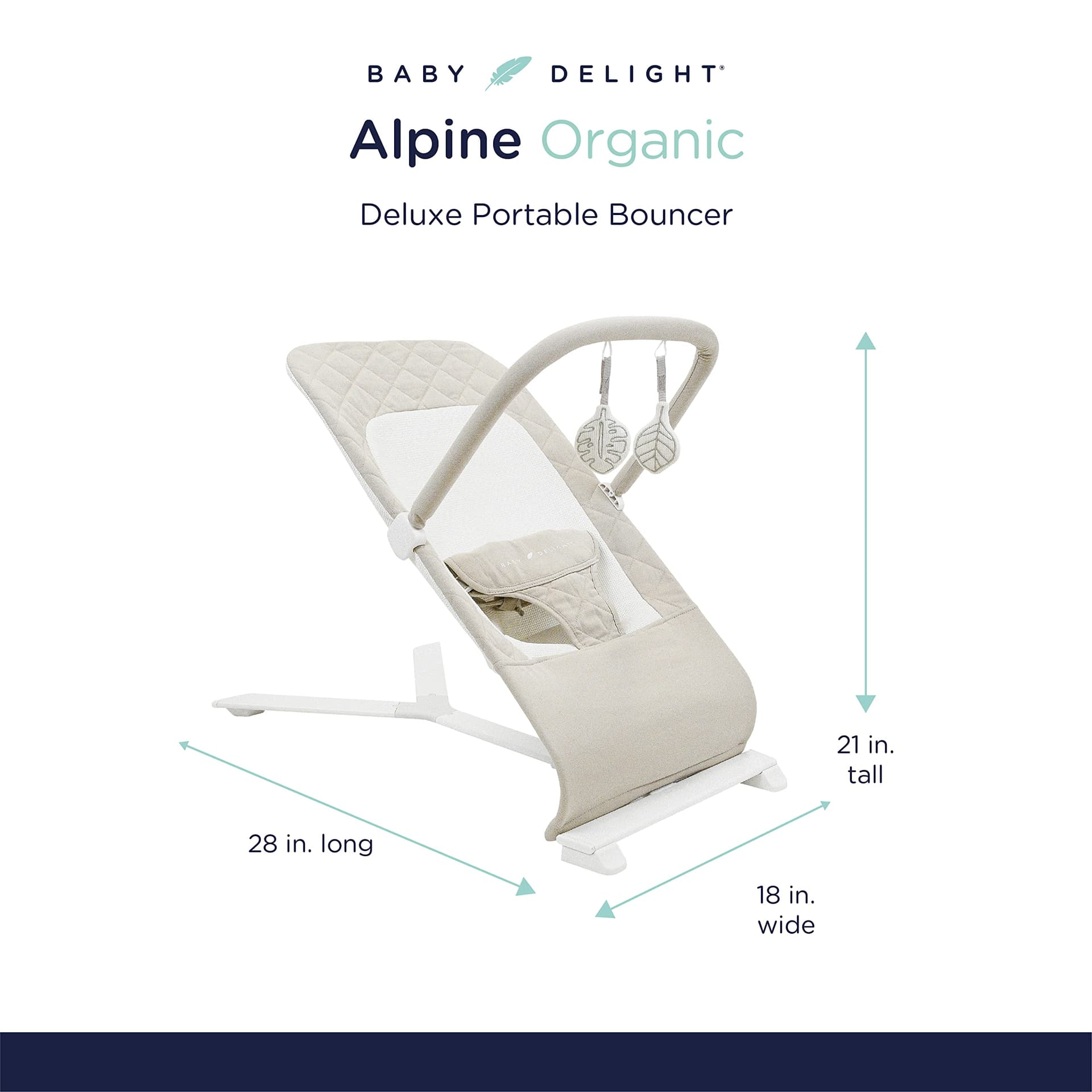 Baby Delight Alpine Deluxe Portable Bouncer, Infant, 0-6 Months, 100% GOTS Certified Cotton Fabrics, Organic Oat - Organic Oat - Bouncer thumbnail 3