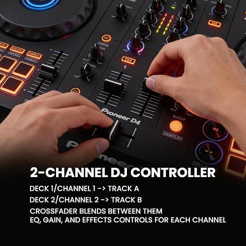 Pioneer DJ DDJ-FLX4 2-Channel DJ Controller - Black Bundle with Carrying Case and Austin Bazaar Polishing Cloth thumbnail 4