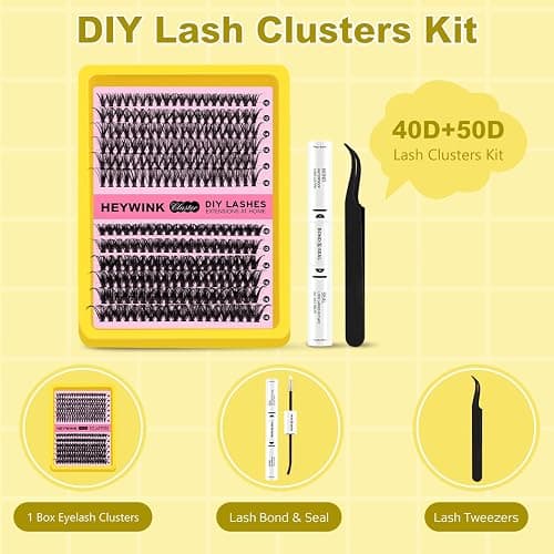 HEYWINK DIY Lash Extension Kit Volume Lash Clusters 40D+50D Individual Lashes Lash Clusters Kit Thick Eyelash Extension Kit Thin Band Lashes Cluster Lash Bond and Seal Tweezers(40D+50D 10-18MM Kit) thumbnail 4