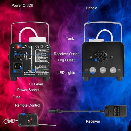 TeqHome Smoke Machine, Fog Machine Outdoor with 3 LED Lights, 400W and 2000CFM Fog with Wired Receiver, Wireless Remote Controls, Perfect for Wedding, Halloween, Christmas, Party, Club,DJ Stage Effect thumbnail 4