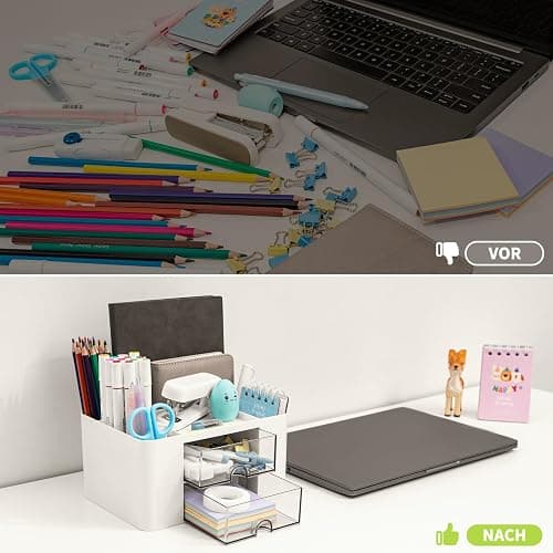 RISEMART Schreibtischorganisator mit 2 Schubladen, multifunktionaler Stifthalter für den Schreibtisch, Schreibtischorganisatoren und Aufbewahrung mit 5 Fächern, Desktop-Organizer für Büro thumbnail 5
