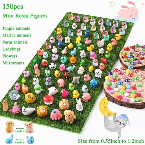 DULEFUN 150pcs Mini Resin Animals, Colorful Tiny Small Little Glitter Ducks Mushroom Figures to Hide Miniature Figurines for Dollhouse Micro Landscape Aquarium Decorations DIY Crafts thumbnail 3