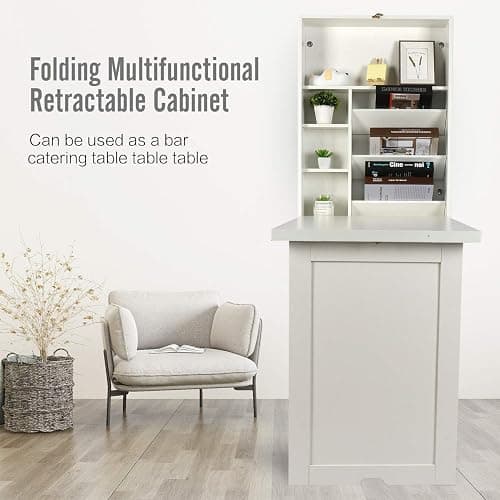 YUSING Wall Mounted Table, Fold Out Convertible Desk Multi-Function Computer Desk Writing Desk Home Office Wood Wall Floating Desk with Large Storage Area thumbnail 6