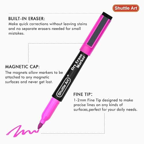 Shuttle Art Dry Erase Markers, 32 Pack 16 Colors Magnetic Whiteboard Markers with Erase, Fine Point Dry Erase Markers Perfect For Writing on Whiteboards,Mirrors for School Office Home thumbnail 4
