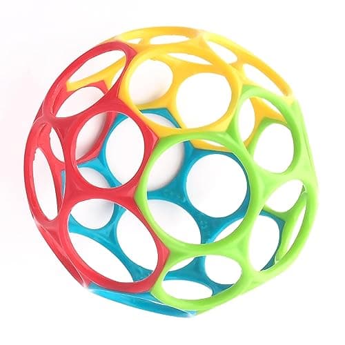 Bright Starts Oball Easy Grasp Classic Ball BPA-Free Infant Toy in Red, Yellow, Green, Blue, Age Newborn and up, 4 Inches - Red/Yellow - 1 Count (Pack of 1)