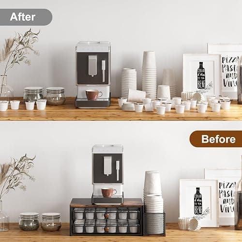 TQVAI K Cup Holder - 60 Capsule Capacity 2 Tier Sliding Pods Storage Drawer with Disposable Cups & Lids Holder, Coffee Bar Station Organizer for Countertop, Black thumbnail 8