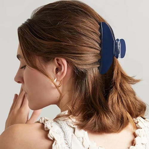 MAORULU Cute Claw Clip for Women – 4.3'' Large Acetate Hair Clips for Thick Thin Curly Long Hair, Durable Hair Clamps Non-slip Jaw Clip, Strong Hold, Stylish French Design (Navy Blue) thumbnail 4