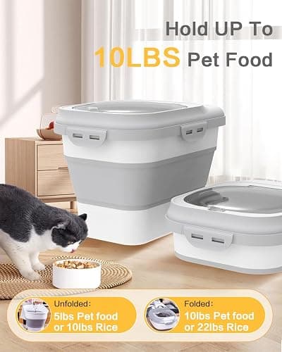 ANVS Dog Food Storage Container - Collapsible Dog Food Container with Airtight Lids, and Scoop,Dry Food For Dog, Cat and Other Pet Food (Grey, 10 lbs) thumbnail 5