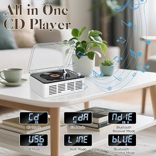 Gueray CD Player with Speakers HiFi Stereo Sound for Home,Bluetooth Retro Wood CD Music Players FM Radio with Remote Control,Support USB & AUX Playback thumbnail 7